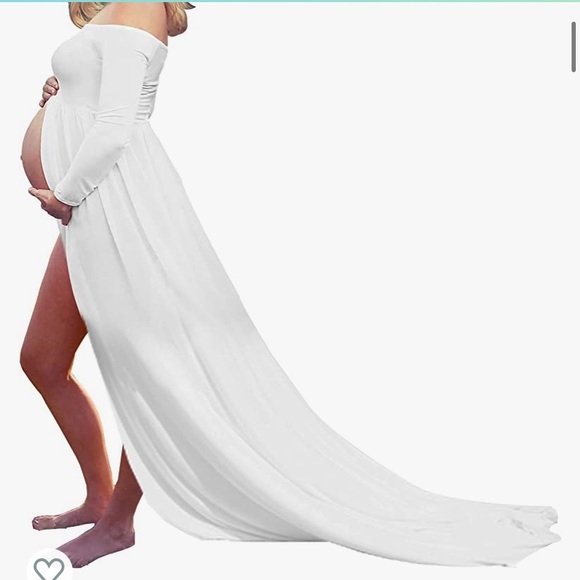 Long sleeve off shoulder dress / Maternity photoshoot dress open in the front - Picture 2 of 3